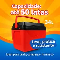 Caixa Térmica Cooler 34 Litros Até 50 Latas Com Alça