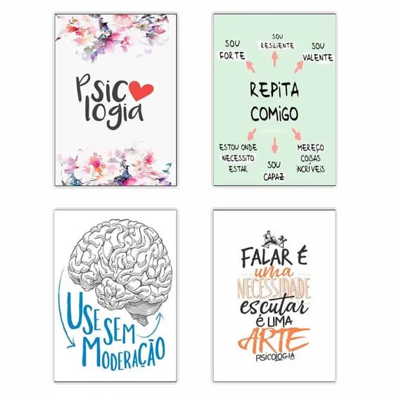 Kit 4 Placas Consultório psicológico Para Decorar Psicologia