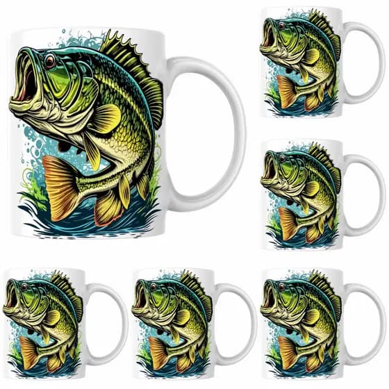 Kit Jogo De 4 Canecas Pescaria Pesca De Porcelana Presente