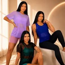 Blusa De Manga Curta E Regata De Tule feminina Transparente Fitness