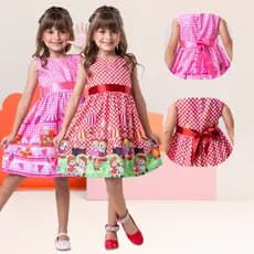 Vestido Xadrez Junino Casual Infantil Tecido Tactel Rodado menina