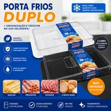 Porta Frios Duplo com Tampa em Acrilico Transparente Bandeja para Queijo Presunto e Embutidos