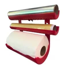Porta Suporte Rolo Parede Cozinha 3 em 1 Papel Toalha, Alumínio, Filme PVC, Vermelho