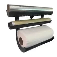 Porta Suporte Rolo Parede Cozinha 3 em 1 Papel Toalha, Alumínio, Filme PVC, Preto