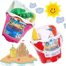 Balde de Praia Infantil Kit Baldinho com Pá e Garfo 3 Figuras Sortidas Brinquedo Areia Verão