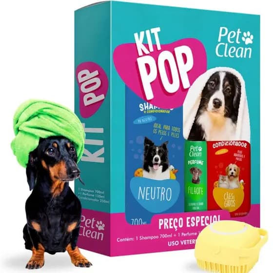 Kit Banho Pet Cachorro e Gato Shampoo Condicionador Perfume Pelos Macios Cheirosos Higiene Animal