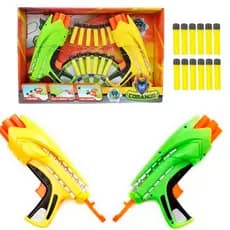 Brinquedo Infantil 2 Lança Dardos 12 Dardos Espuma Macios Pistola Mod Nerf Copa Mundo Verde Amarelo