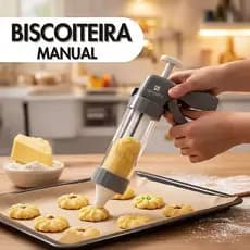 Modelador de Biscoitos Manual Hércules com 20 Peças Máquina Biscoiteira 13 Discos 6 Bicos Doméstico