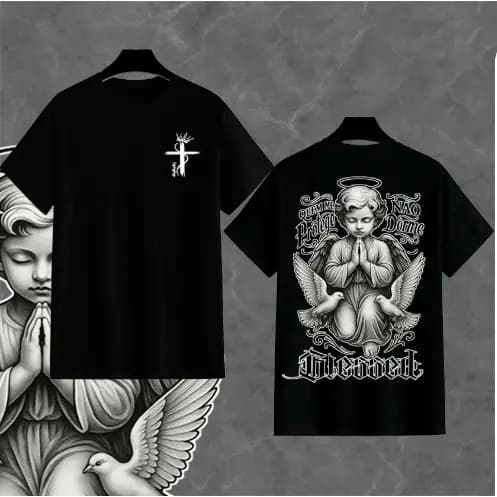 LANÇAMENTO: Camiseta "Anjo BLESSED" - 30.1 Algodão, Estampa Elegante e Visual Imponente
