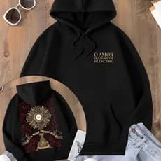 Moletom Canguru Cristão Sagrada Comunhão Estampado Unissex Algodão Premium Conforto