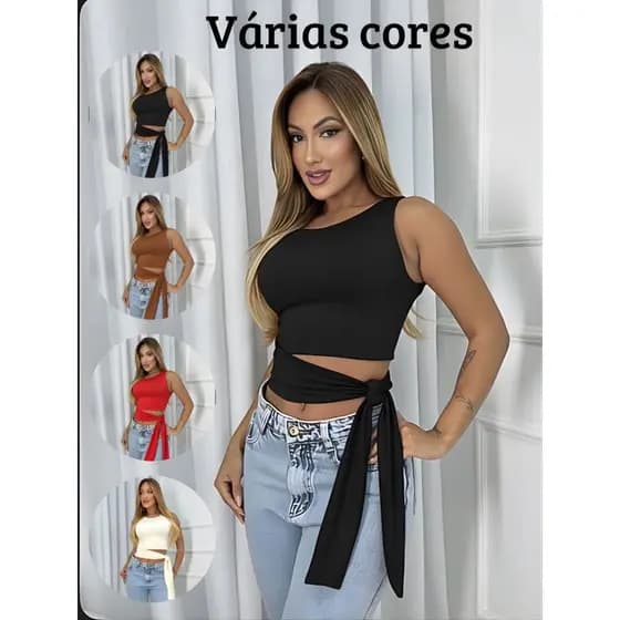 Kit 3 Blusa Moda Gringa Estilosa  Cropped Feminino Suplex Forro Duplo Laço Lateral Com Amarração