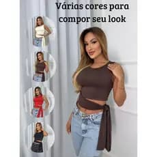 Kit 2 Blusa Cropped Feminino Suplex Laço Lateral Com Amarração  Forro Duplo   Moda Gringa Estilosa Lançamento