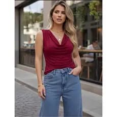 Blusa  Gola Boba Feminina Regata Solta  Suplex Premium Regata Drapeada Blusinha Regata Verão Elegante
