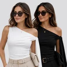 Kit 2 Top Com Amarração Lateral Assimétrico Golden Hour Edição Best Seller Elegante Social