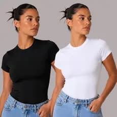 Kit 2 Blusas Femenina Slim Fit Manga Curta Blusa de Compressão Várias Cores Ajuste Perfeito Academia Treino