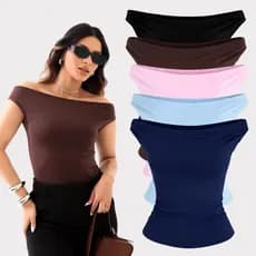 Kit 2 Blusas Ombro a Ombro Suplex Feminina Básica Premium Elegante Segunda Pele Tendencia