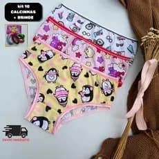Kit 10 Calcinhas Infantil Estampadas Algodão Cores Sortidas + Brinde