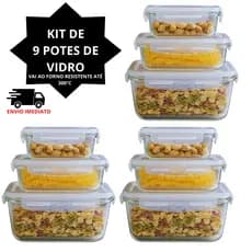 Kit até 9 Potes de Vidro Herméticos – 4 Travas, Anel de Vedação Premium, Ideal para Marmita, Forno e Geladeira