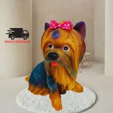 Cofrinho Decorativo Yorkshire em Gesso Azul ou Rosa Presente