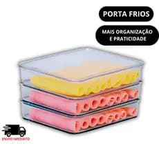 Porta Frios para Geladeira Empilhável Acrílico Transparente Tampa Hermética p/ Queijo Presunto Salame – Escolha o Kit