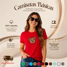 Camisetas Femininas Estampadas em Algodão Premium Básicas Alta Qualidade – 1, 3 ou 5 Un