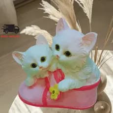 Cofrinho Gatinhos no Sapato em Gesso Decorativo Azul ou Rosa, decorativo e Educativo