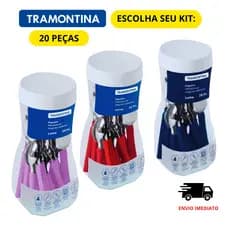 Jogo de Talheres 20 Peças Tramontina Inox Cores disponíveis: Vermelho, Lavanda e Azul Marinho