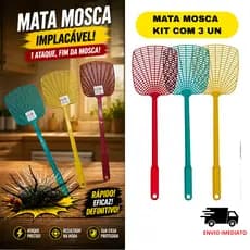 Raquete Mata Mosquito Kit com 3 Peças em Plástico Colorido
