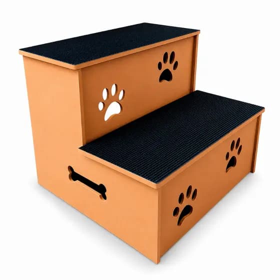 Escada Para Cachorro E Gato 2 Degraus Resistente MDF Antiderrapante Auxilio Mobilidade Pet Suporta Ate 40kg Premium