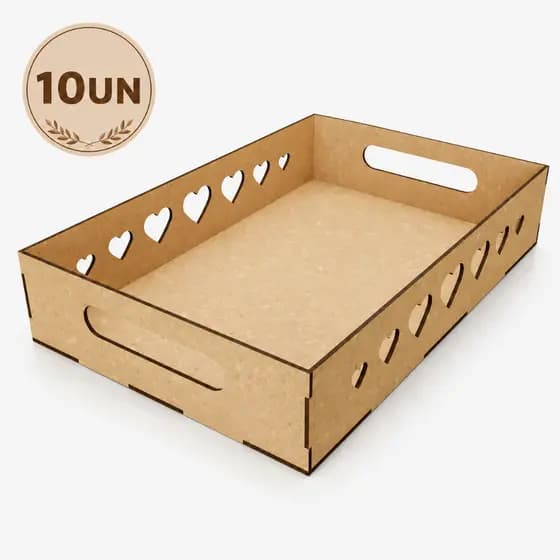 Kit 10 Bandejas Vazadas Coração Mdf Cru 30x20 Decoração Cesta Café Da Manhã Artesanato Presente Organizador Atacado