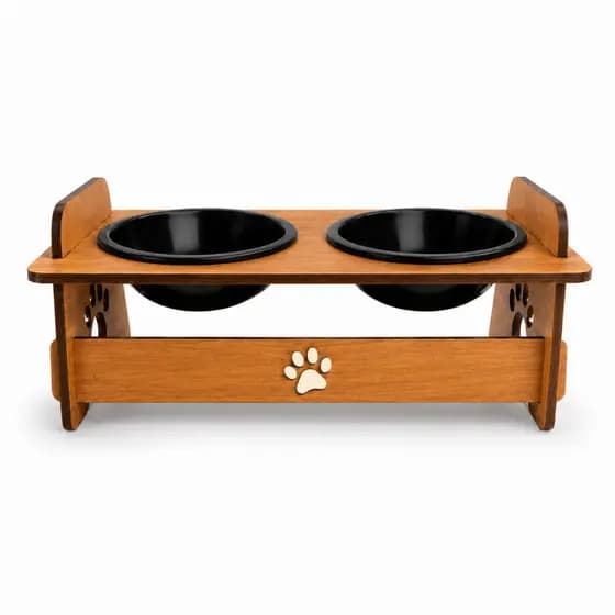 Comedouro Bebedouro Pet Elevado MDF Com Pote Preto ou Branco