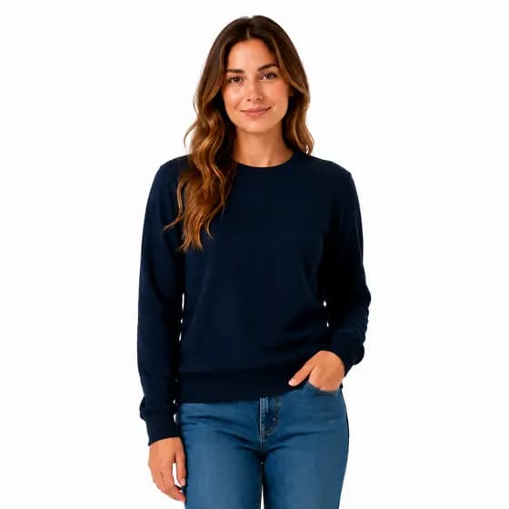 Blusa Feminina Inverno Manga Longa Gola Redonda Quentinha Caimento que Modela o Corpo Casual
