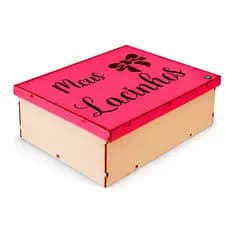 Caixa Organizadora MDF Com Tampa Rosa Porta Lacos Infantil Decorativa Sapato Grande Organizador De Acessorios