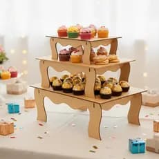 Kit Trio Bandeja Banquinho Decorativo MDF Provençal Festa Aniversário Casamento Suporte Doces Mesa Desmontável 3 Peças