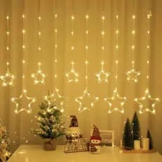 Cascata de Natal Estrelas Pisca Pisca Bivolt LEDS com 8 Funções Luz Branco Quente e Frio