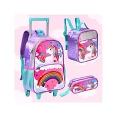 Kit De Mochila Escolar Clio Infantil Menina Rosa Unicornio Com Lanheira e Estojo