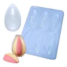 Forma Ovo de Páscoa Fatiado 6 Fatias Para Ovo Tipo 250g BWB 3716 Acetato E Silicone + 5 Blisters