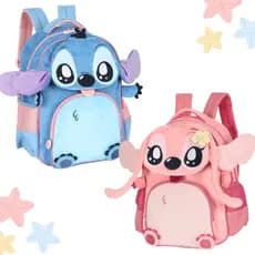Mochila Passeio Escolar Menina Stitch e Angel 3d Pelúcia Disney Azul