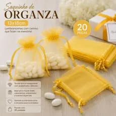 Saquinho De Organza 13x18 Lembrancinhas Chá De Bebê 20pçs. Dourado-escuro