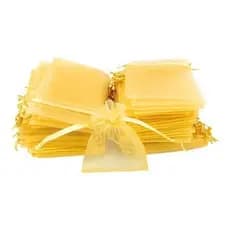 Saquinho De Organza Para Lembrancinhas Chá De Bebê 20 Pç. Dourado-escuro