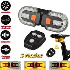 Lanterna Traseira Bike Eletrica com Seta Recarregável e Controle Sem fio USB 38 Leds