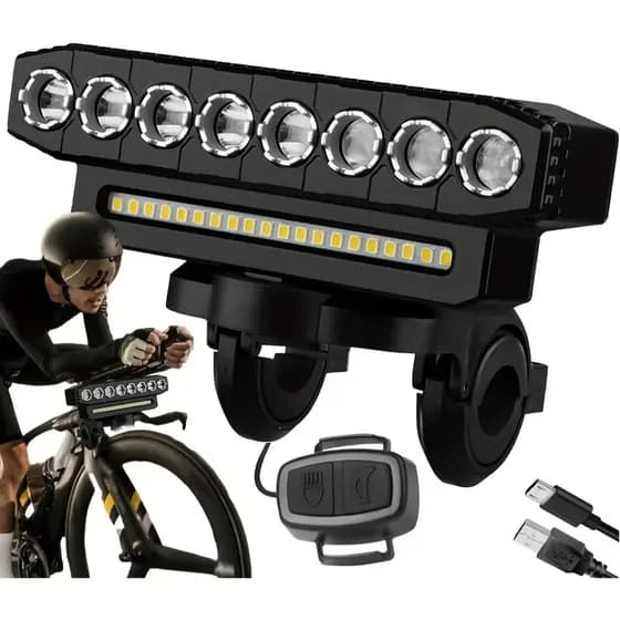 Farol LED Recarregável 8 Lâmpadas para Bicicleta Montanha Sinalizador Super Brilhante