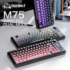 Teclado Para Jogos Sem Fio FREEWOLF M75 De 82 Teclas-Bluetooth/2.4G Dual Mode RGB Backlight OLED Smart Display