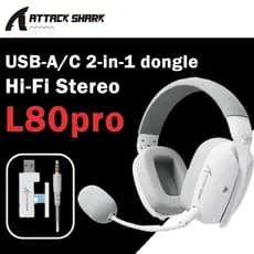 Fone De Ouvido Sem Fio Para Jogos ATTACK SHARK L80PRO – Lightseed Tech Dual Mic Tri-Mode Leve PC/PS/Switch