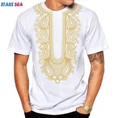 Moda Masculina T Camisa Estilo Africano Ouro Carimbo 3d Impressão Casual Manga Curta Solta Camisetas De Grandes Dimensõe