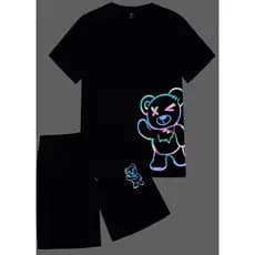 Conjunto Camiseta + Bermuda Urso 3D grafite Novo Lançamento 100 Algoldao