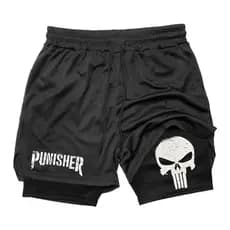 Short 2 em 1 Punisher Proteção UV e Compressão Dry Fit Moda