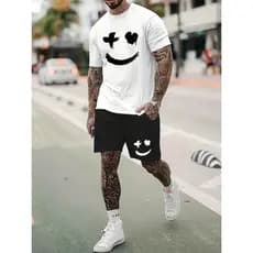 Kit Bermuda + Camiseta SORRISO AESTHETIC Camisa Basica Algodão Manga Curta Malha Premium