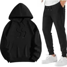 Conjunto Moletom Canguru Com Capuz + Calça Flanelado Unissex Algodão Liso Sem Estampa PROMOÇAO 2025
