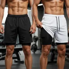 Kit 2 Shorts SlideFit Bermuda 2 em 1 Duplo Com Bolso Interno Para Academia Original Treino